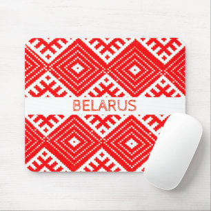 Weißrussland Б е л а р с у Folk Pattern Red Mouse  Mousepad
