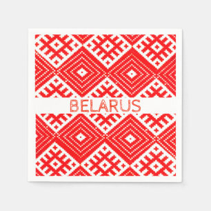 Weißrussland Б е л а р с у Folk Pattern Red White Serviette