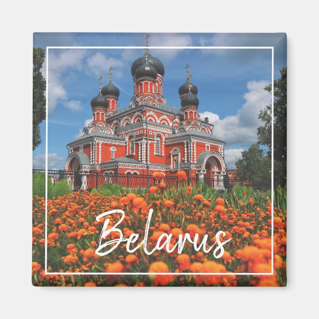Weißrussland Architecture Red Church Magnet (Vorne)