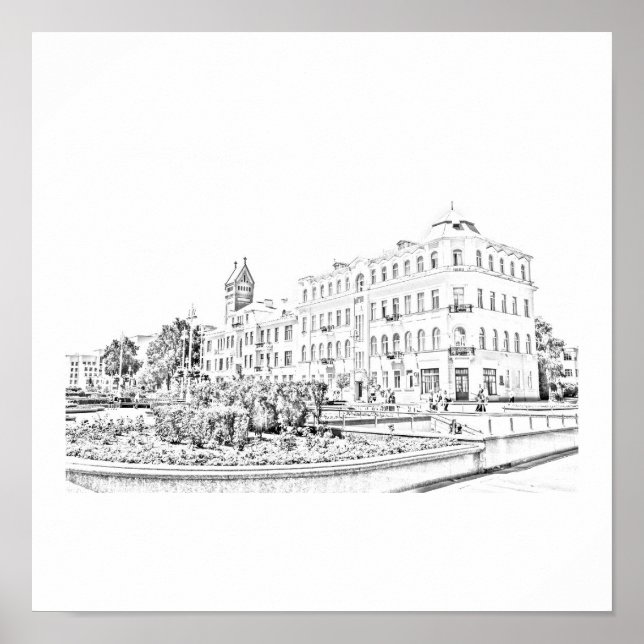 Weißrussland Minsk Designated Architecture Sketch  Poster (Vorne)