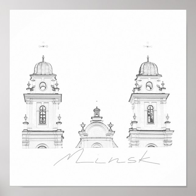 Weißrussland Minsk Styized Architecture Sketch Pos Poster (Vorne)