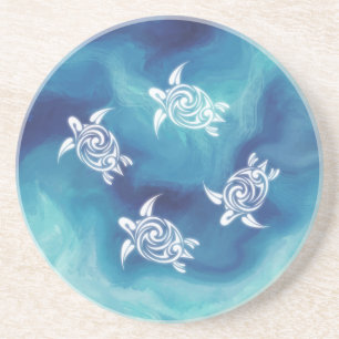 Weißschildkröten Blauer Ozean Wasserfarbenküste Getränkeuntersetzer