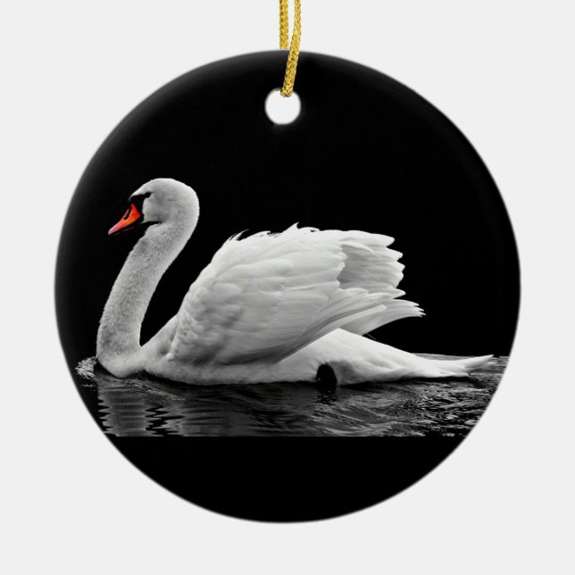 Weißschwan am See Keramikornament (Vorne)