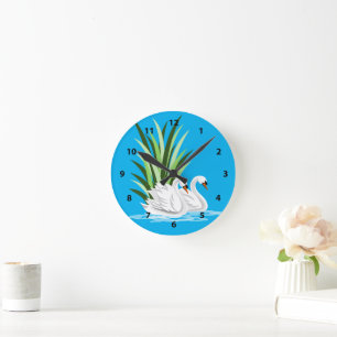 Weißschwan an Wasseruhren Runde Wanduhr