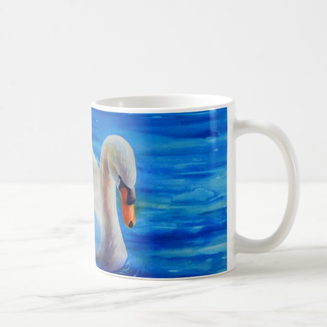 Weißschwan, Aquarellmalerei Kaffeetasse (Rechts)