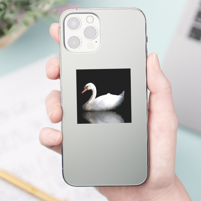 Weißschwan auf schwarz aufkleber (Telefon)