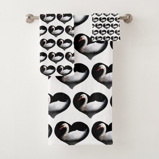 Weißschwan auf schwarz badhandtuch set (Insitu)