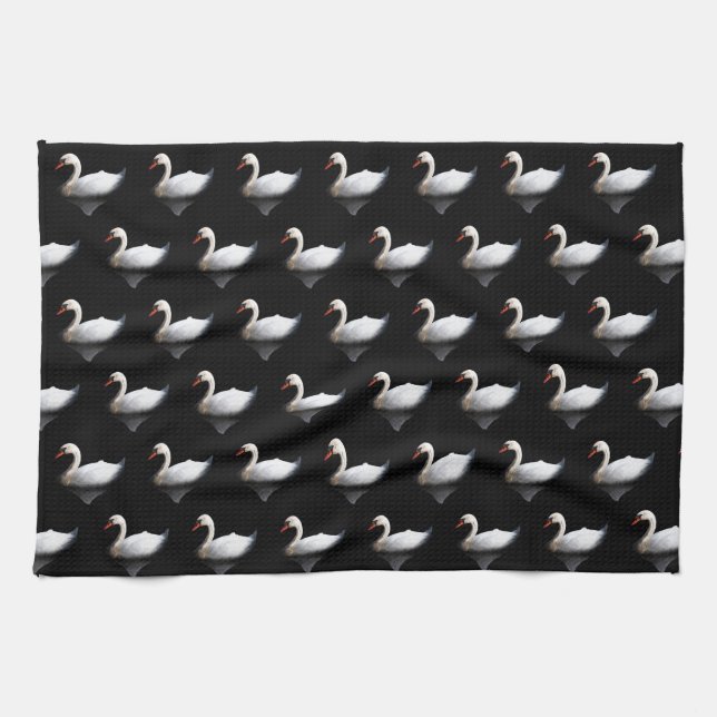 Weißschwan auf schwarz geschirrtuch (Horizontal)