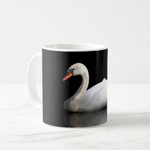 Weißschwan auf schwarz kaffeetasse