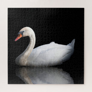 Weißschwan auf schwarz puzzle