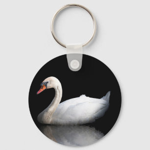 Weißschwan auf schwarz schlüsselanhänger