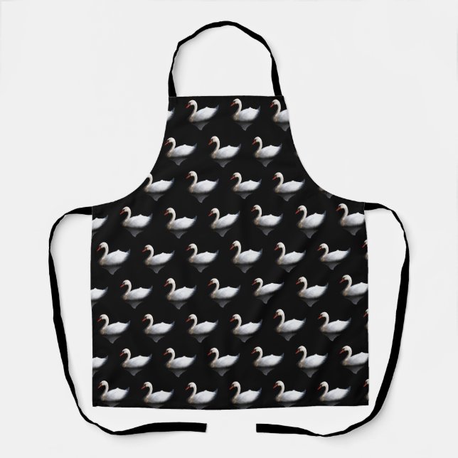 Weißschwan auf schwarz schürze (Vorderseite)