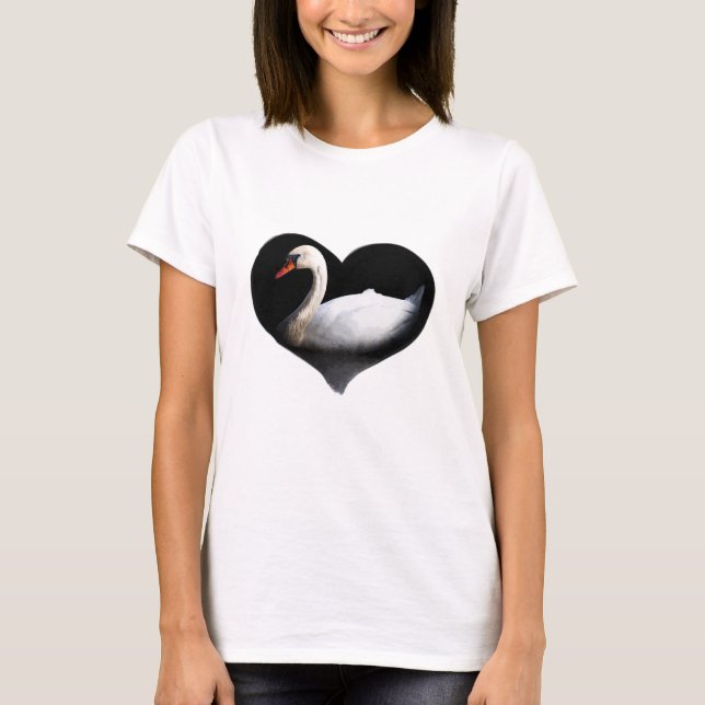 Weißschwan auf schwarz T-Shirt (Vorderseite)
