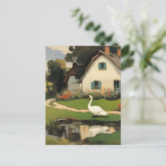 Weißschwan Stehend vor einer Hütte Postkarte