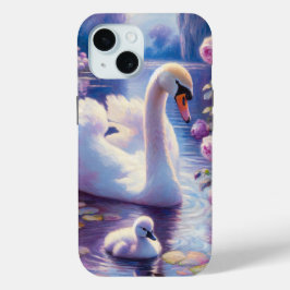 Weißschwan und Cygnet mit Lila Rose Case-Mate iPhone Hülle