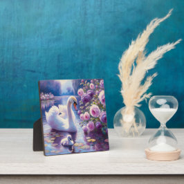 Weißschwan und Cygnet mit Lila Rose Fotoplatte