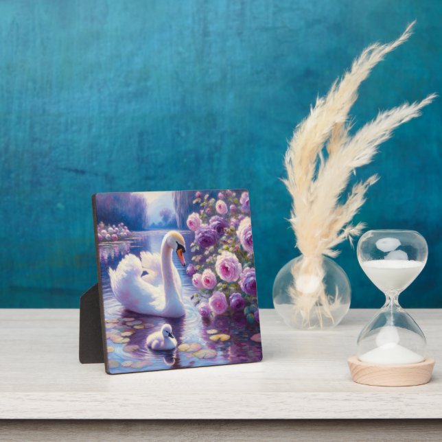 Weißschwan und Cygnet mit Lila Rose Fotoplatte (InSitu)