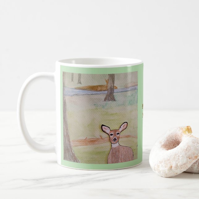 Weißschwanz-Hirsch im Wald blass grün Kaffeetasse (Mit Donut)