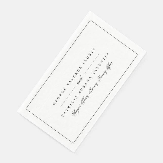 Weißschwarze Formkalligraphie Elegant Gerahmt Serviette (Ecke)