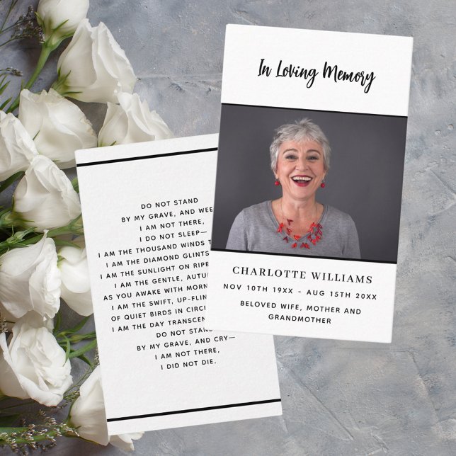 Weißschwarzer Foto-Beerdigungskarte Visitenkarte (Von Creator hochgeladen)