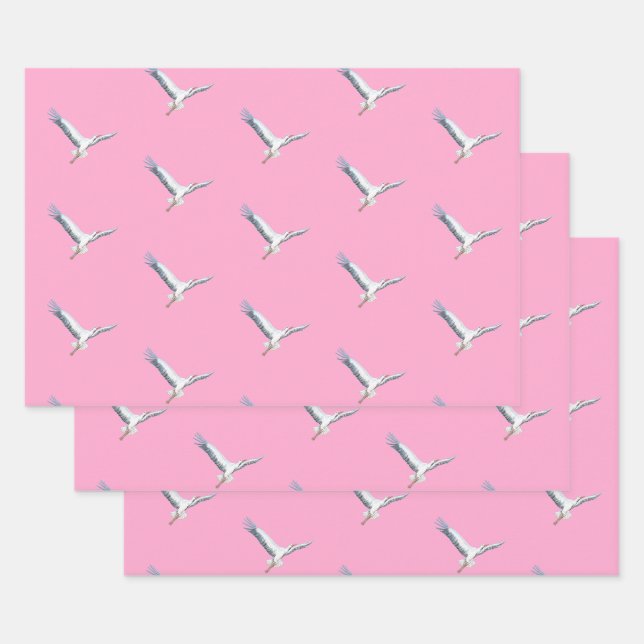 Weißstorche fliegen geschenkpapier set (Set)