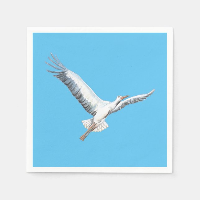 Weißstorchflug - blauer Hintergrund Serviette (Vorderseite)