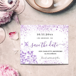 Weißviolettes Quinceanera-Budget Save the Date Flyer