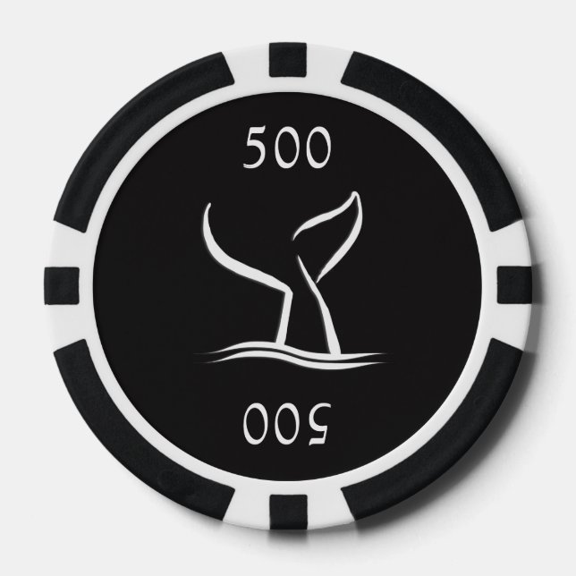 Weißwal-Schwanz auf Schwarz Pokerchips (Vorderseite)