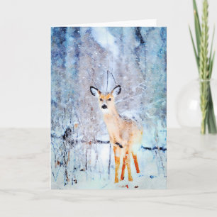 Weißwedelhirsch im Schnee Aquarellmalerei Leer Karte