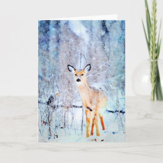 Weißwedelhirsch im Schnee Aquarellmalerei Leer Karte