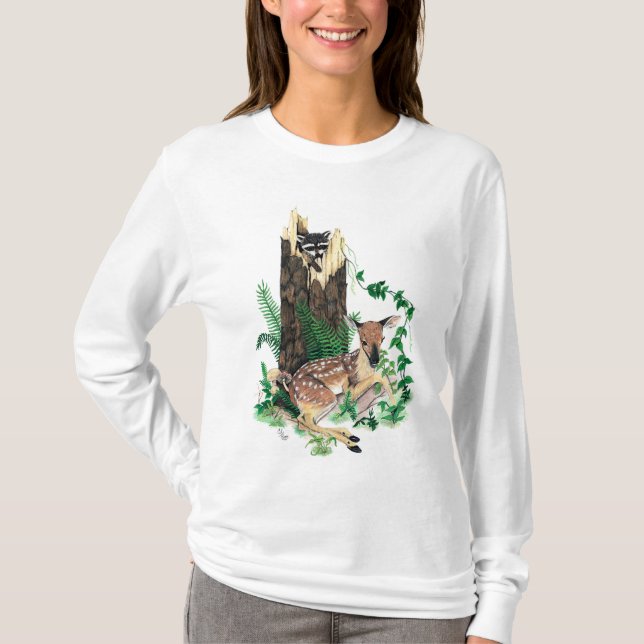 Weißwedelhirsch-Kitz und RacoonHoodie/Sweatshirt T-Shirt (Vorderseite)