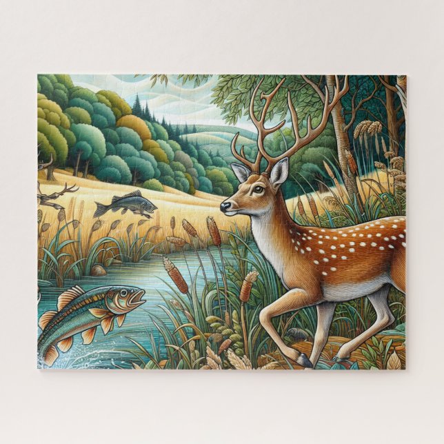Weißwedelhirsch-Landschaft Puzzle (Horizontal)