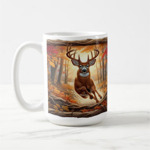 Weißwedelhirsch springt durch leuchtendes Herbstla Kaffeetasse