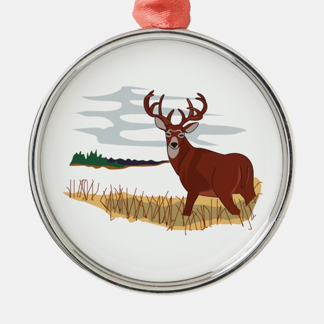Weißwedelhirsch-Szene Silbernes Ornament (Vorne)