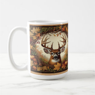 Weißwedelhirsch umgeben von Herbstlaub Kaffeetasse