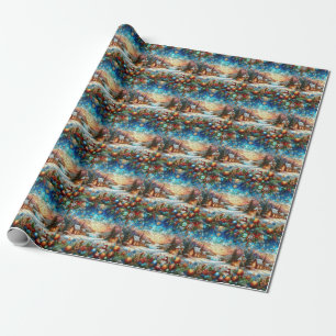 Weißweihnachtszene aus verklebtem Glas Geschenkpapier