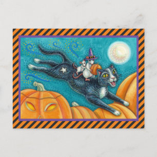 WEISSWEISSE MIKROFAHRT HALLOWEE SCHWARZE KATZE POSTKARTE