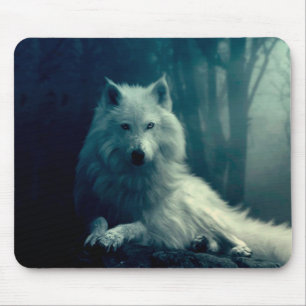 Weißwolf im Nachwald Mousepad