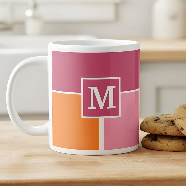 Weite Streifen mit Monogramm Jumbo-Tasse (mug with monogram in pink and orange)