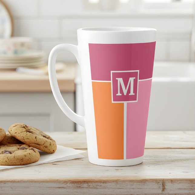 Weite Streifen mit Monogramm Milchtasse (pink orange latte mug with monogram)