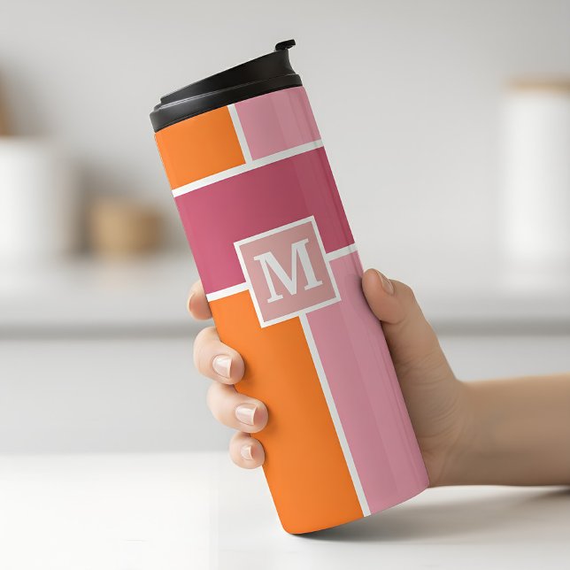 Weite Streifen mit Monogramm Thermosbecher (tumbler in pink and orange with monogram)