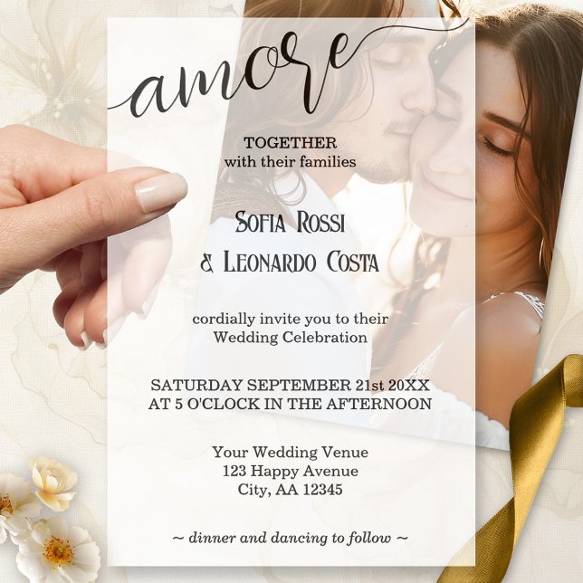 Weitere Skripte Italienische Hochzeit (Elegant vellum wedding invitation overlay featuring an Italian "amore" script.)