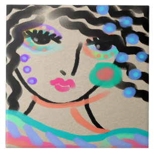 Weites Mit Augen Abstraktes Digitalportrait einer Fliese