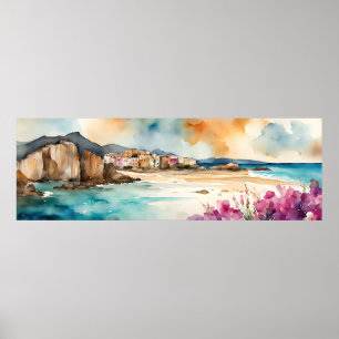 Weites Seascape Mediterranes Dorf am Meer Poster