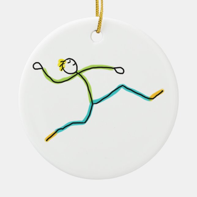 Weitsprung Stickman Keramik Ornament (Vorne)