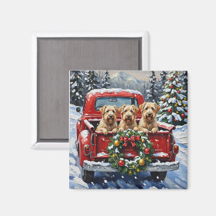 Weizen-Terrier-Weihnachten-Roter-LKW-Urlaubsgesche Magnet