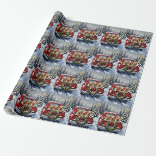 Weizen-Terrier-Weihnachten-Roter-LKW-Weihnachtsges Geschenkpapier
