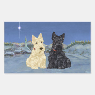 Weizenfarbene Black Scotties Weihnachten Rechteckiger Aufkleber