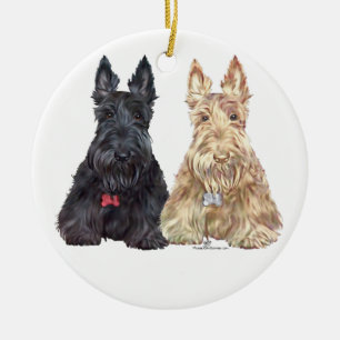 Weizenfarbene und schwarze Scottie-Hunde Keramikornament