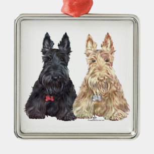 Weizenfarbene und schwarze Scottie-Hunde Ornament Aus Metall